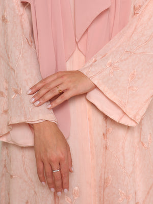 Pale Pink Abaya Embroidered Floral Pattern