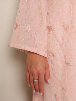Pale Pink Abaya Embroidered Floral Pattern