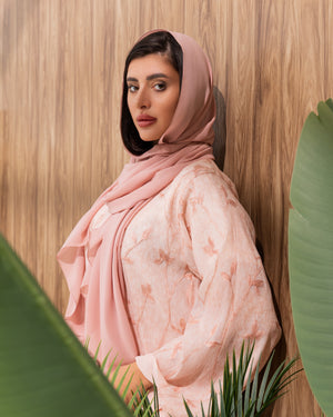 Pale Pink Abaya Embroidered Floral Pattern