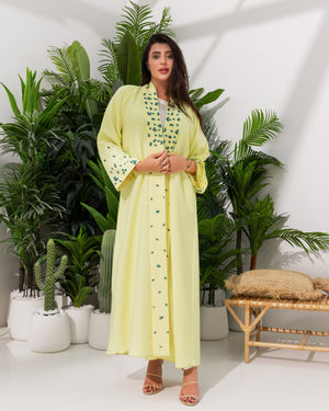 Lemon Yellow Luxe Handwork Abaya