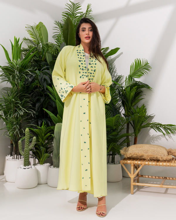 Lemon Yellow Luxe Handwork Abaya