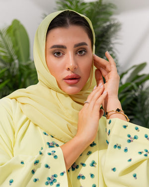 Lemon Yellow Luxe Handwork Abaya