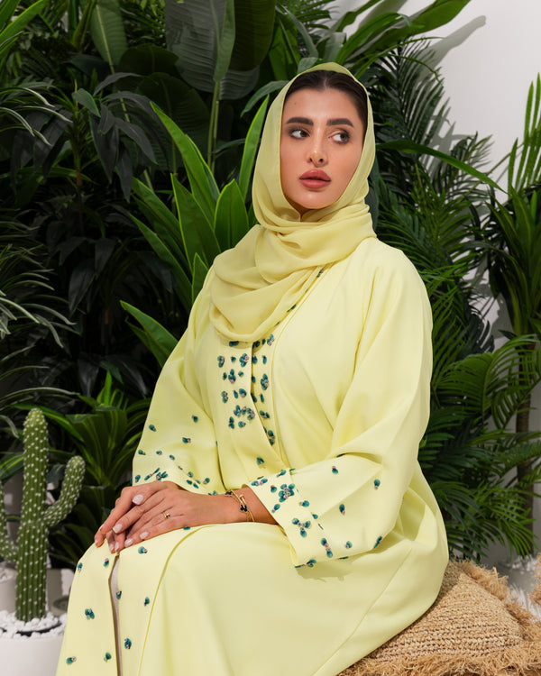 Lemon Yellow Luxe Handwork Abaya