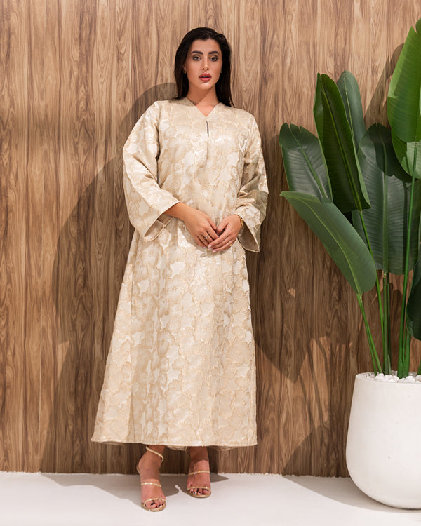 Floral Jacquard A-Line Abaya