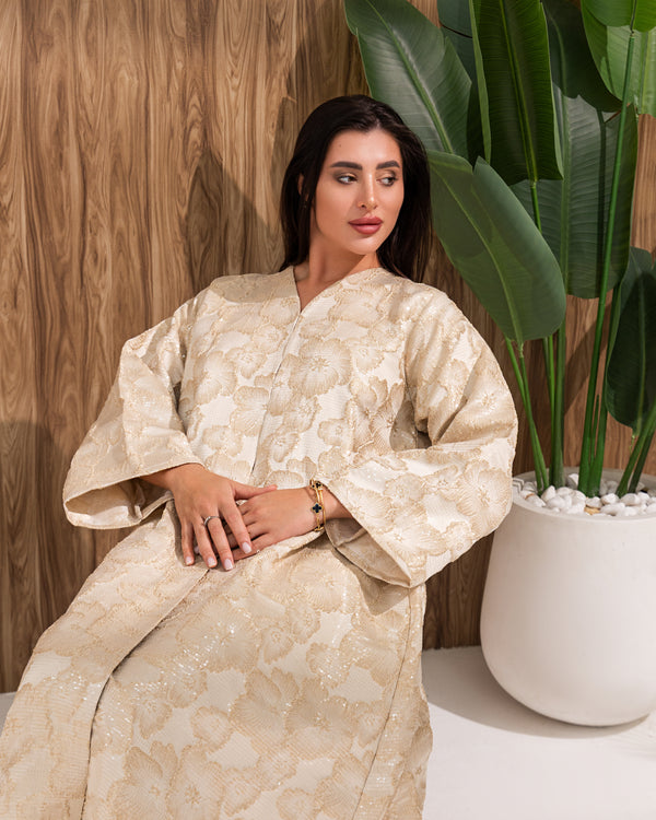 Floral Jacquard A-Line Abaya