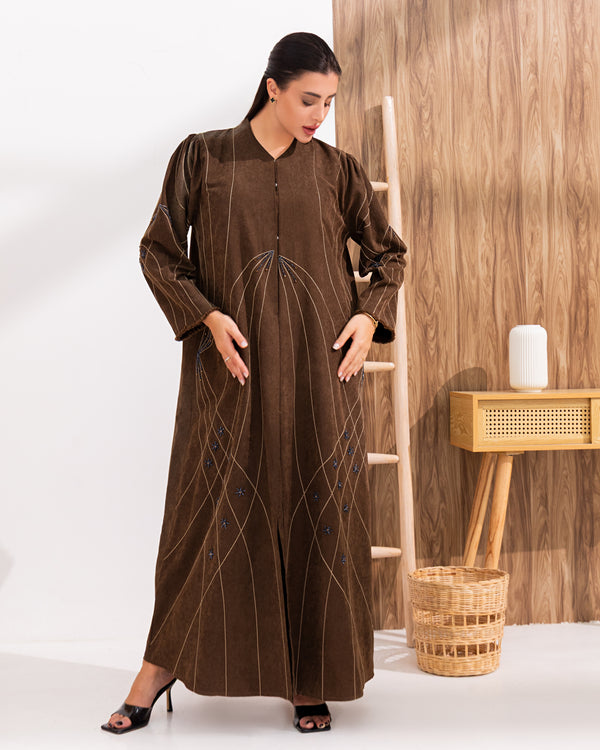 Brown Abaya with Hand Bead Work