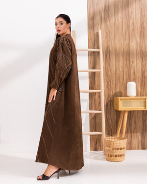 Brown Abaya with Hand Bead Work