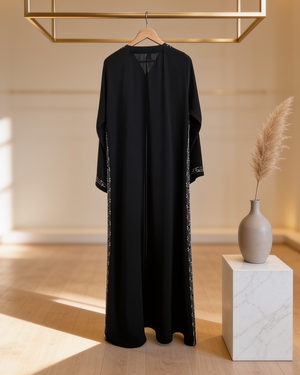 Heritage Threads Abaya - Korea Nada with Silver zigzag Embriodery Abaya