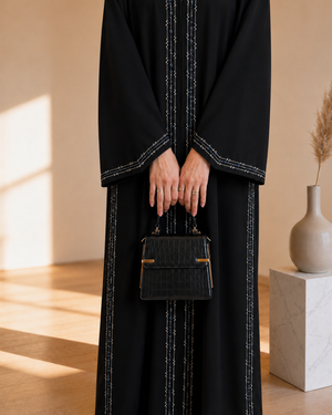 Heritage Threads Abaya - Korea Nada with Silver zigzag Embriodery Abaya