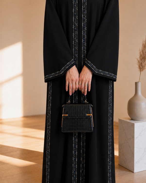 Heritage Threads Abaya - Korea Nada with Silver zigzag Embriodery Abaya