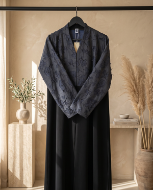 Heritage Threads Abaya - Black Abaya with Floral Lace Contrast Yoke