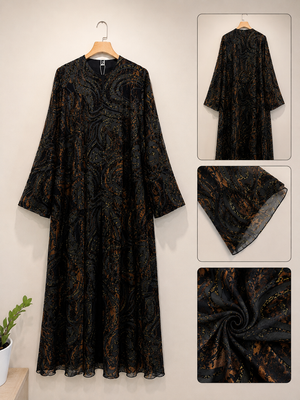 Heritage Threads Abaya - Coffe Brown and Black Velvet Abstract Designer Abaya
