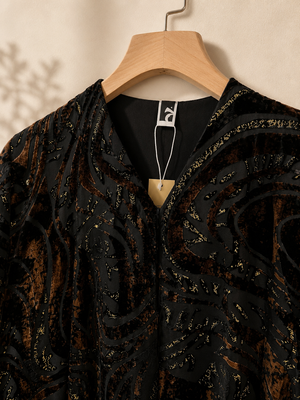 Heritage Threads Abaya - Coffe Brown and Black Velvet Abstract Designer Abaya