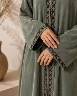 Heritage Threads Abaya - Sage Green Korean Velvet Abaya
