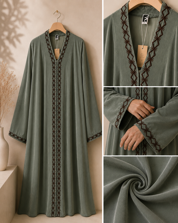 Heritage Threads Abaya - Sage Green Korean Velvet Abaya