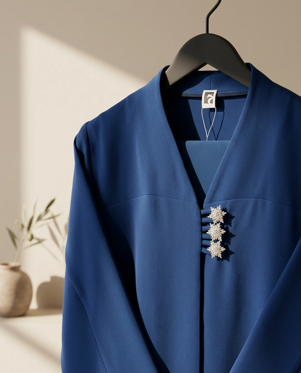 Heritage Threads Abaya - Blue Japanese Cut Abaya with Stone Buttons | Lite Indonesia Barbie Fabric