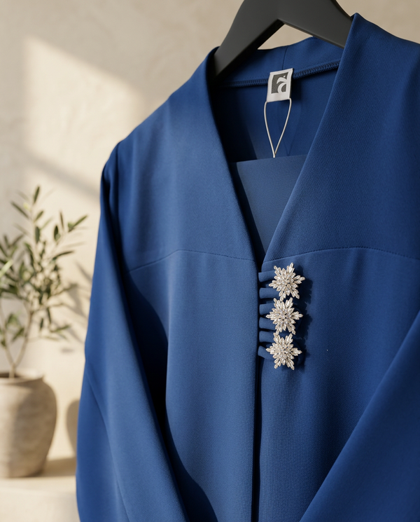Heritage Threads Abaya - Blue Japanese Cut Abaya with Stone Buttons | Lite Indonesia Barbie Fabric