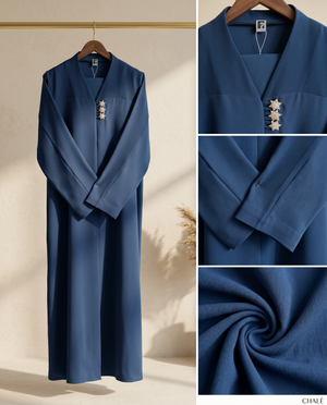 Heritage Threads Abaya - Blue Japanese Cut Abaya with Stone Buttons | Lite Indonesia Barbie Fabric