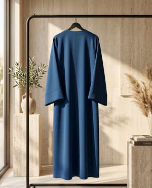 Heritage Threads Abaya - Cobalt blue abaya in Barbie fabric, with 3D fabric flower appliqués