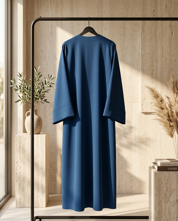 Heritage Threads Abaya - Cobalt blue abaya in Barbie fabric, with 3D fabric flower appliqués