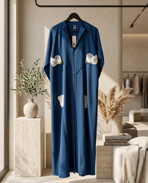 Heritage Threads Abaya - Cobalt blue abaya in Barbie fabric, with 3D fabric flower appliqués